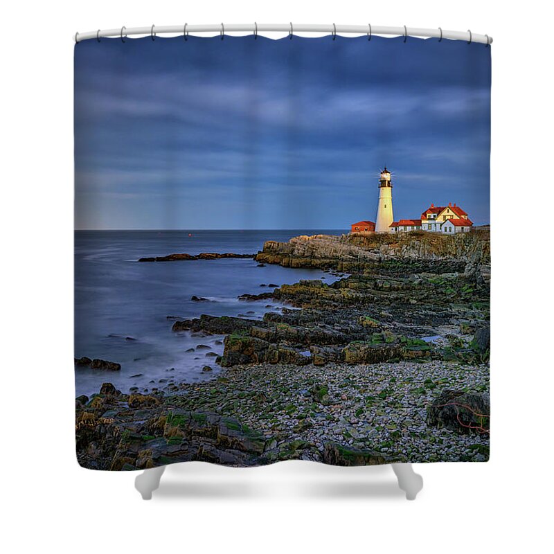 Portland Head Lighthouse Shower Curtain featuring the photograph Portland Head Aglow by Rick Berk