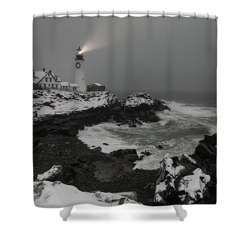 Maine Shower Curtain featuring the photograph Portland Head Light Beacon by Colin Chase