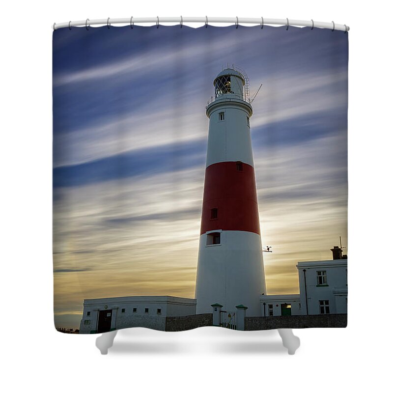 Portland Bill Lighthouse Shower Curtain featuring the photograph Portland Lighthouse at Sunset by Ian Good