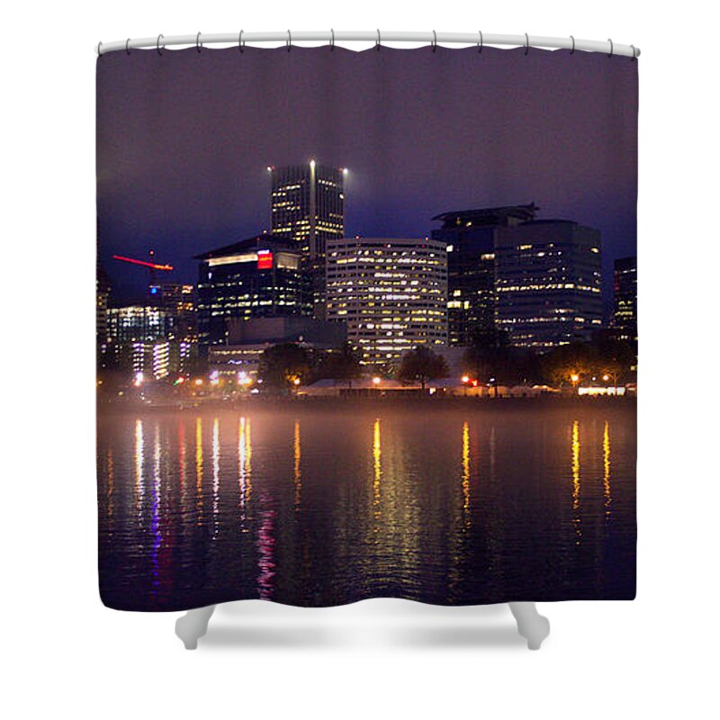 Portland Oregon Shower Curtain featuring the photograph Portland Night Skyline by Joseph Skompski