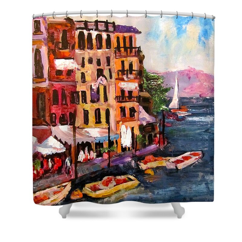 Portofino Shower Curtain featuring the painting Portofino by Barbara O'Toole