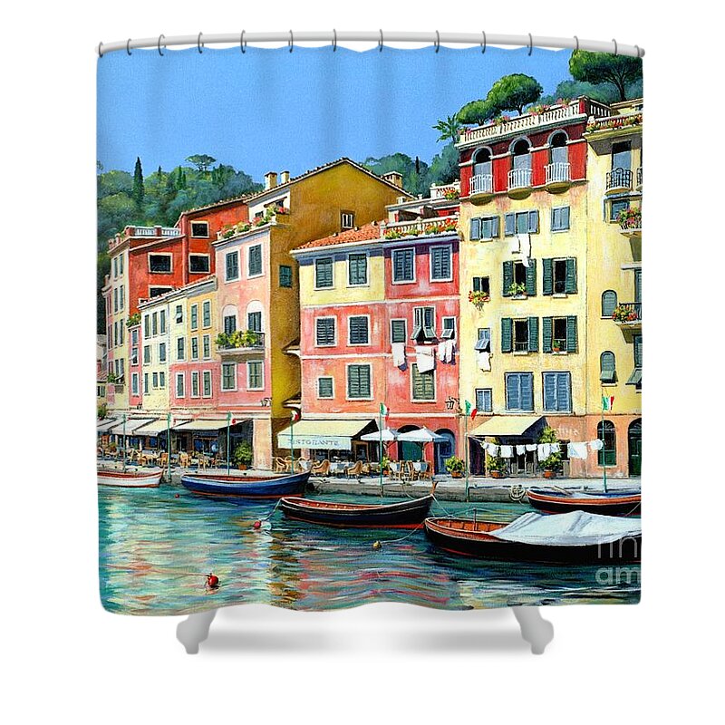 Portofino Shower Curtain featuring the painting Portofino Sunshine 30 x 40 by Michael Swanson