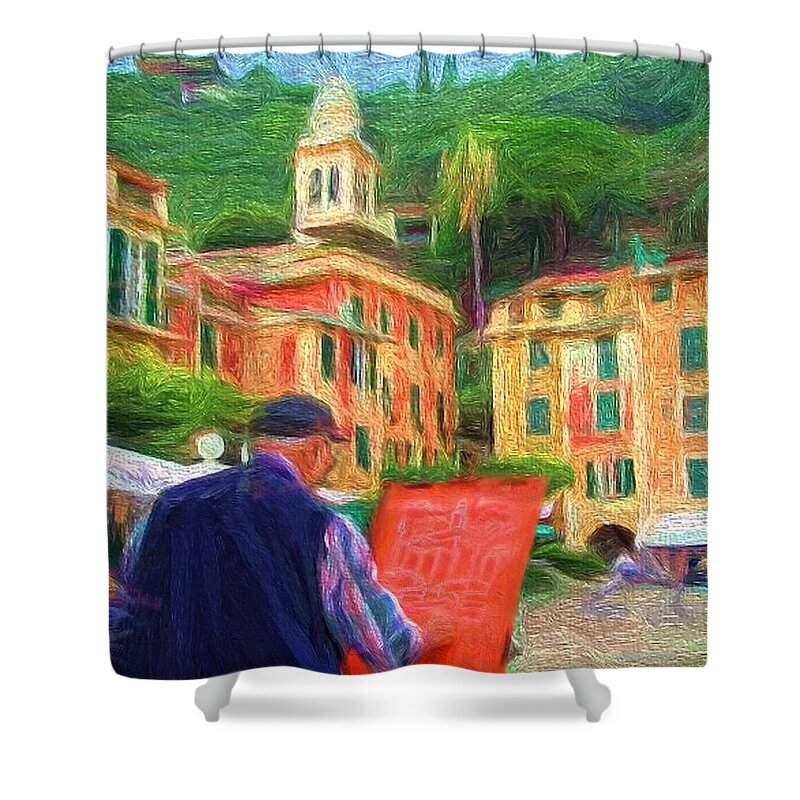 Painting Shower Curtain featuring the painting Portofino Through the Eyes of an Artist by Mitchell R Grosky