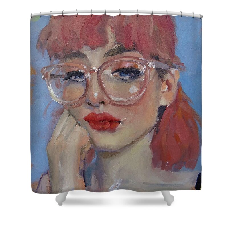 Portrait Shower Curtain featuring the painting Portrait Demo three by Laura Lee Zanghetti