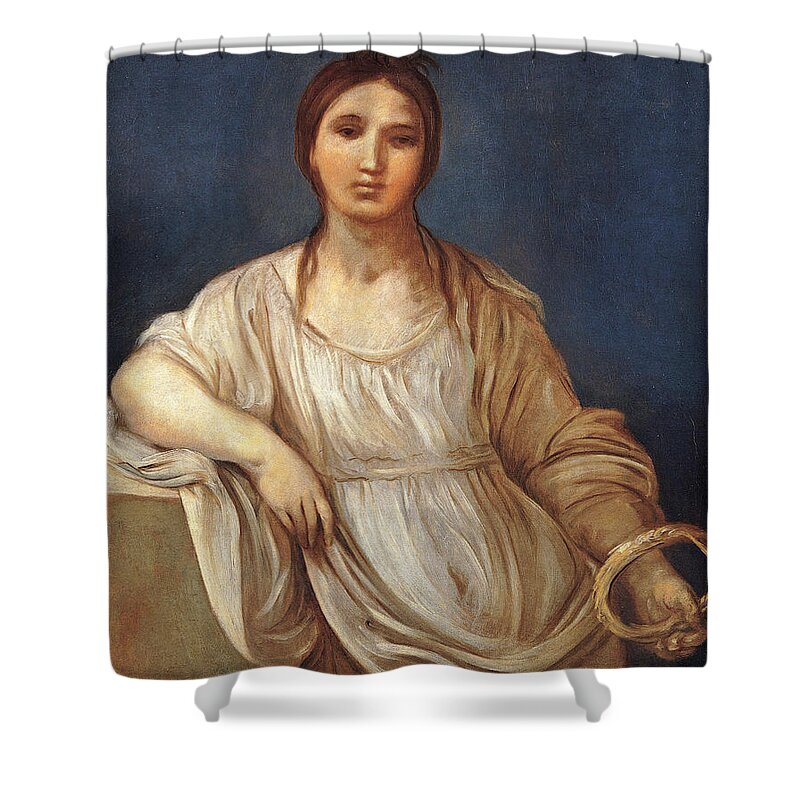 Guido Reni Shower Curtain featuring the painting Portrait of a girl with a crown by Guido Reni