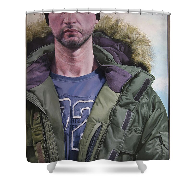 Wales Shower Curtain featuring the painting Portrait of a Mountain Walker. by Harry Robertson