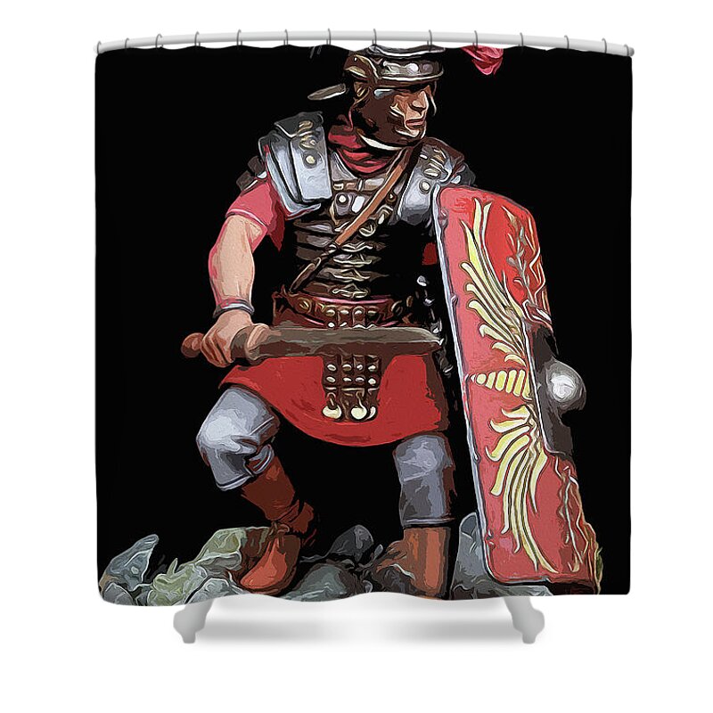 Roman Legion Shower Curtain featuring the painting Portrait of a Roman Legionary - 07 by AM FineArtPrints