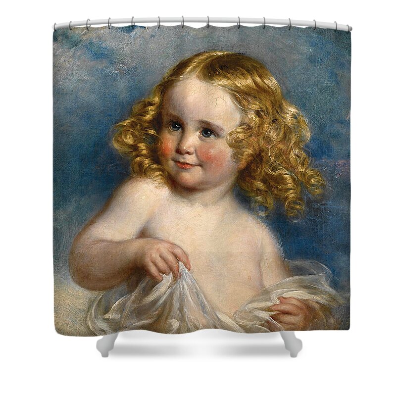 Attributed To Margaret Sarah Carpenter Shower Curtain featuring the painting Portrait of a Young Girl by Attributed to Margaret Sarah Carpenter