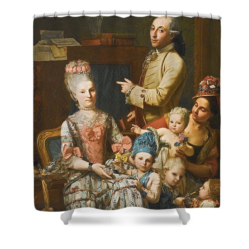 Giuseppe Baldrighi Shower Curtain featuring the painting Portrait of Antonio Ghedini and his family by Giuseppe Baldrighi