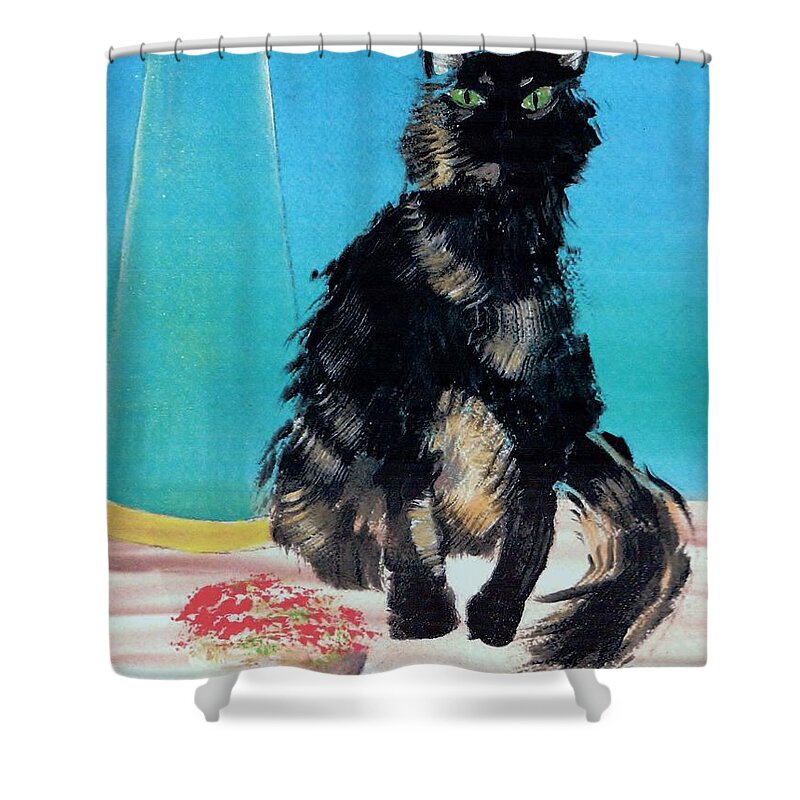 Cat Shower Curtain featuring the painting Portrait of Muffin by Denise F Fulmer