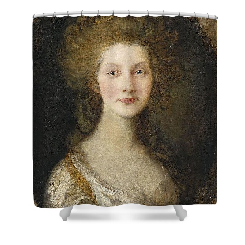 Thomas Gainsborough(1727-1788) Portrait Of Princess Augusta Shower Curtain featuring the painting Portrait of Princess Augusta by MotionAge Designs