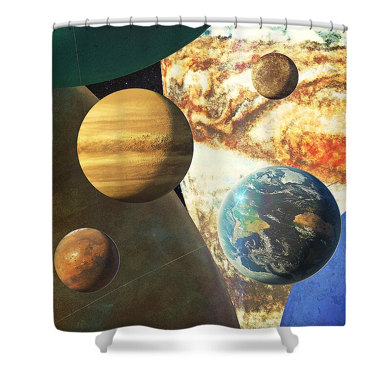 Solar System Shower Curtain featuring the digital art Portrait of the planets by Frans Blok