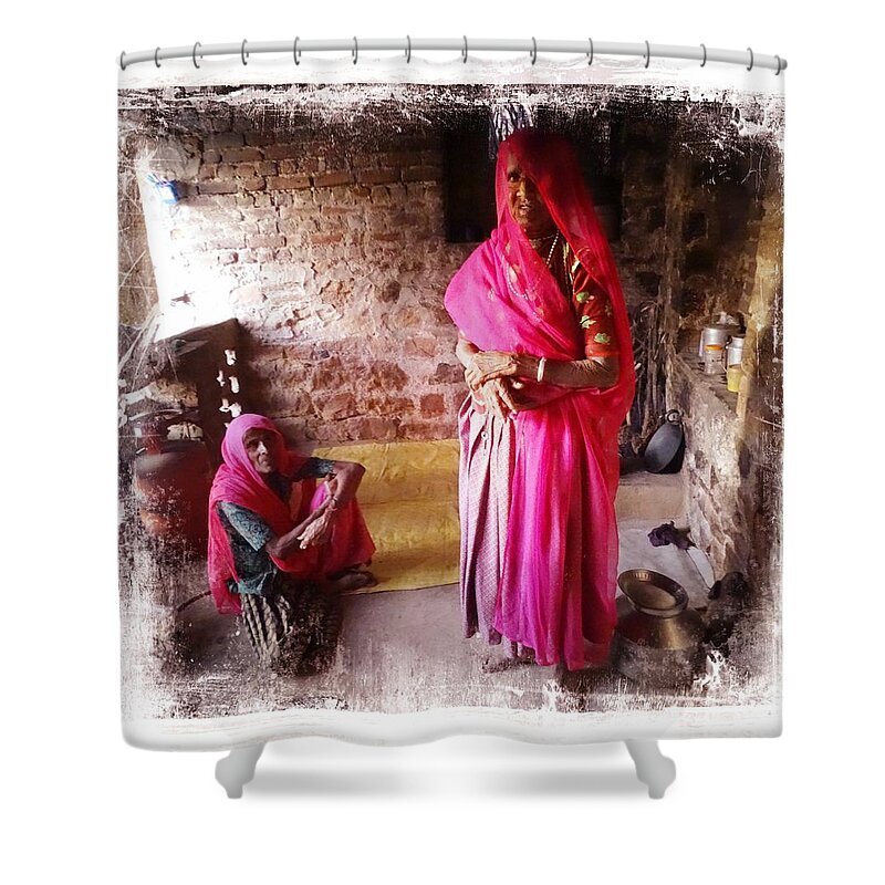 Sisters Shower Curtain featuring the photograph Portrait Sisters Village Elders Seniors Indian Rajasthani 2b by Sue Jacobi