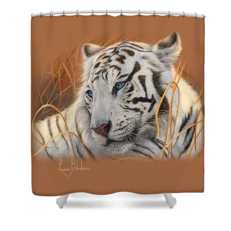 Tiger Shower Curtain featuring the painting Portrait White Tiger 1 by Lucie Bilodeau