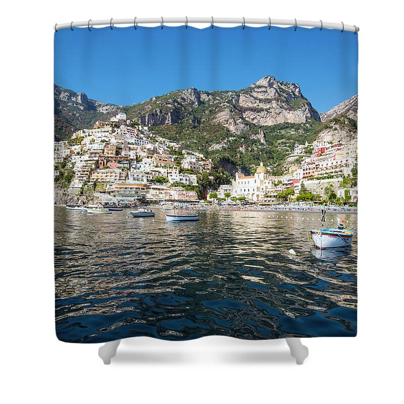 Europe Shower Curtain featuring the photograph Positano from the Bay by Matt Swinden