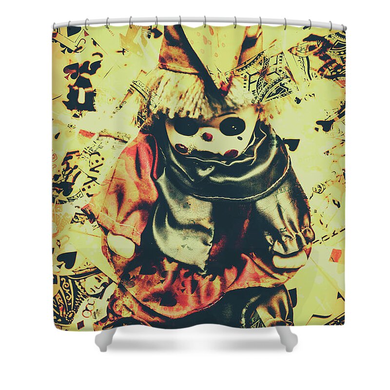 Evil Shower Curtain featuring the photograph Possessed vintage horror doll by Jorgo Photography