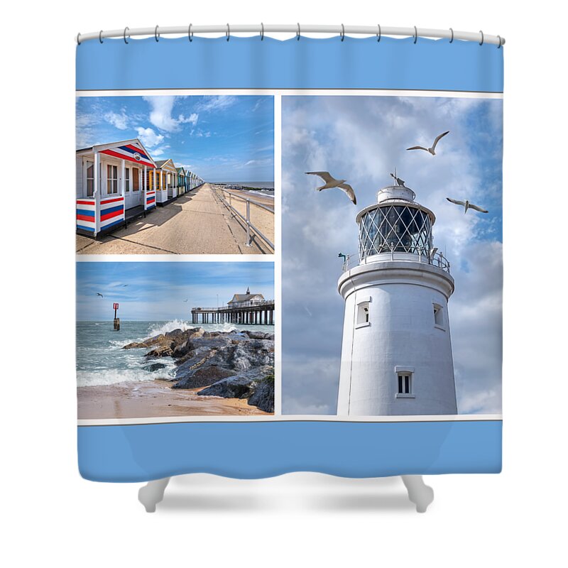 Coastal Scene Shower Curtain featuring the photograph Postcard From Southwold by Gill Billington