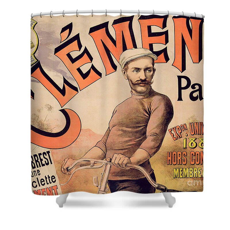 French Shower Curtain featuring the painting Poster advertising Clement bicycles, 1889 by French School