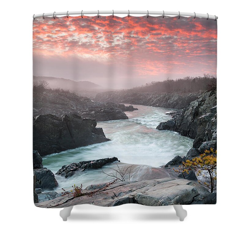 Potomac River Shower Curtain featuring the photograph Potomac River at Great Falls Sunrise Landscape by Mark VanDyke