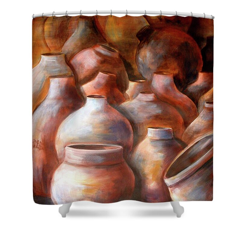 Pots Shower Curtain featuring the painting Pots in Morocco by Patricia Rachidi
