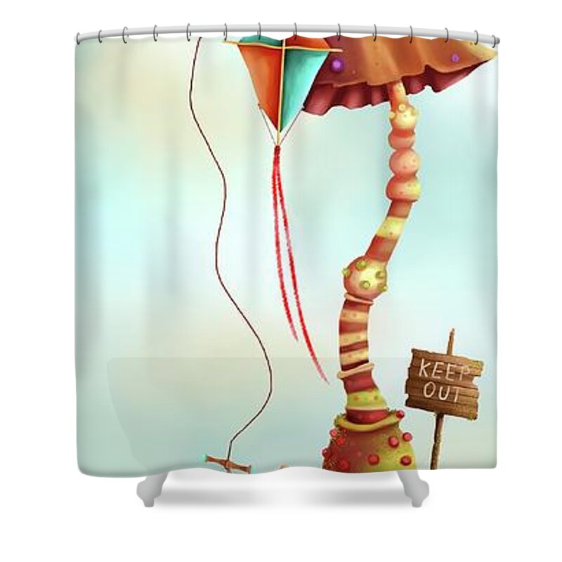 Fairy Shower Curtain featuring the painting Trolls and Ladders. by Joe Gilronan