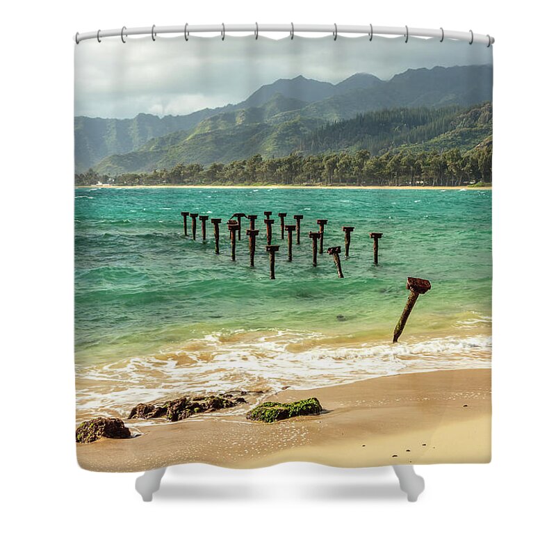 Aqua Shower Curtain featuring the photograph Pounders Beach 7 by Leigh Anne Meeks