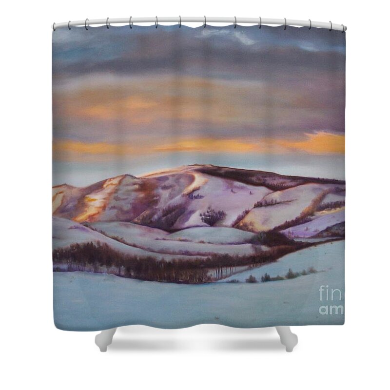 Landscape Shower Curtain featuring the painting Powder Mountain by Marlene Book