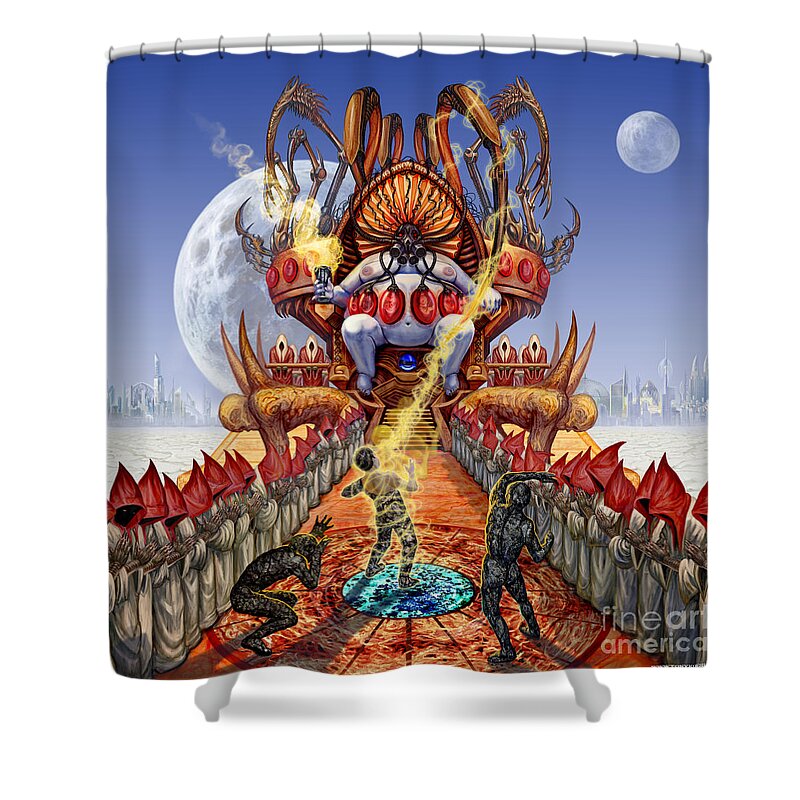Fantasy Art Shower Curtain featuring the mixed media Powerless To Power by Tony Koehl