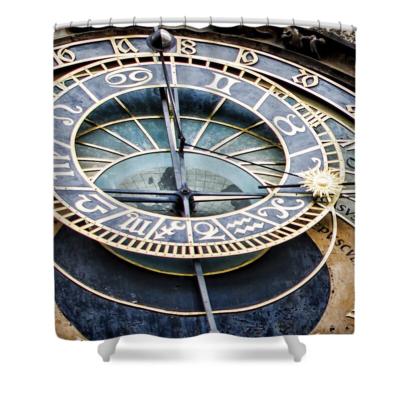 Prague Astronomical Clock Shower Curtain featuring the photograph Prague Astronomical Clock by Heather Applegate