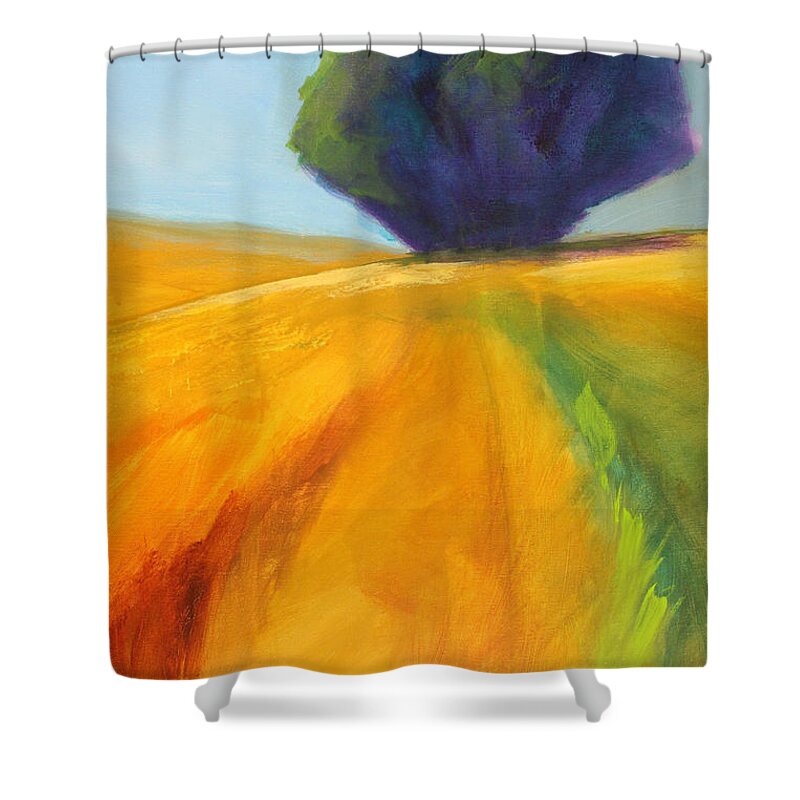 Large Landscape Painting Shower Curtain featuring the painting Prairie Tree by Nancy Merkle