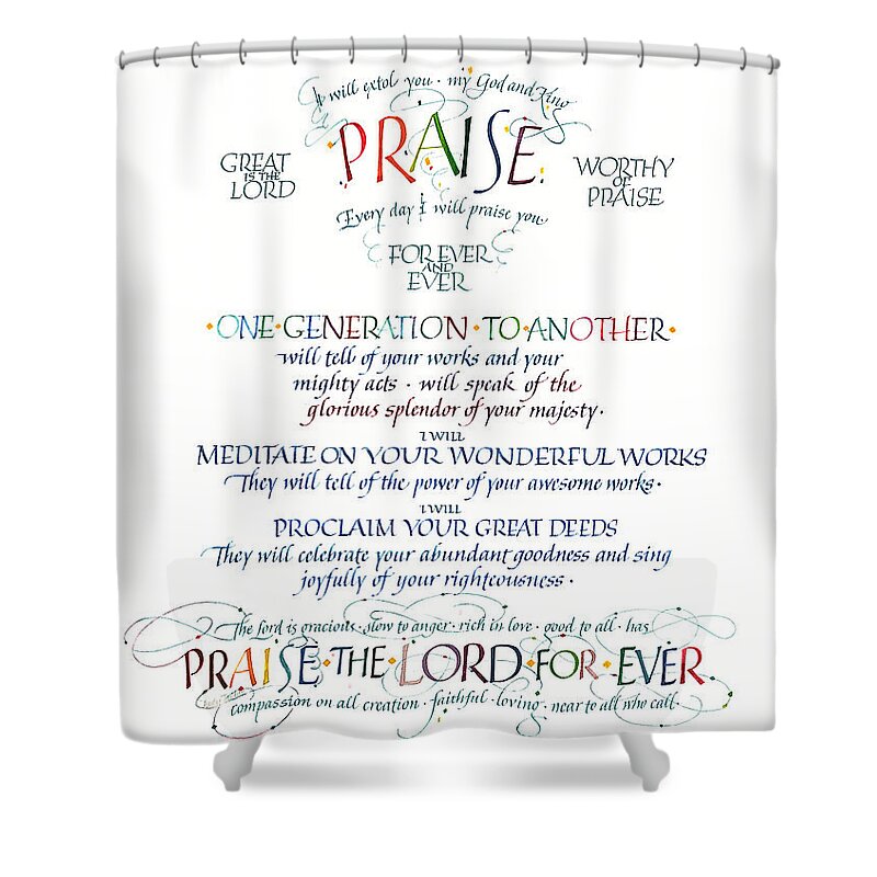 Christ Shower Curtain featuring the painting Praise Psalm 145 by Judy Dodds