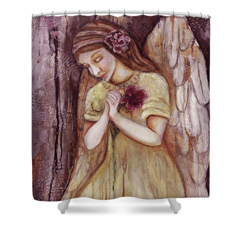 Angel Shower Curtain featuring the painting Prayer For All by Terry Honstead
