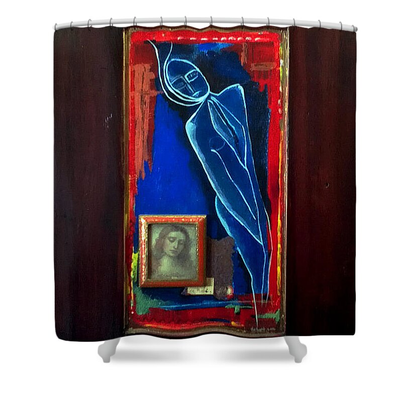 Dark Art Shower Curtain featuring the painting Prayers Won't Help You Now by Delight Worthyn