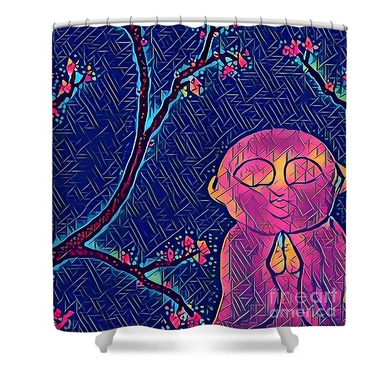 Buddha Shower Curtain featuring the painting Praying Buddha by Denise Railey