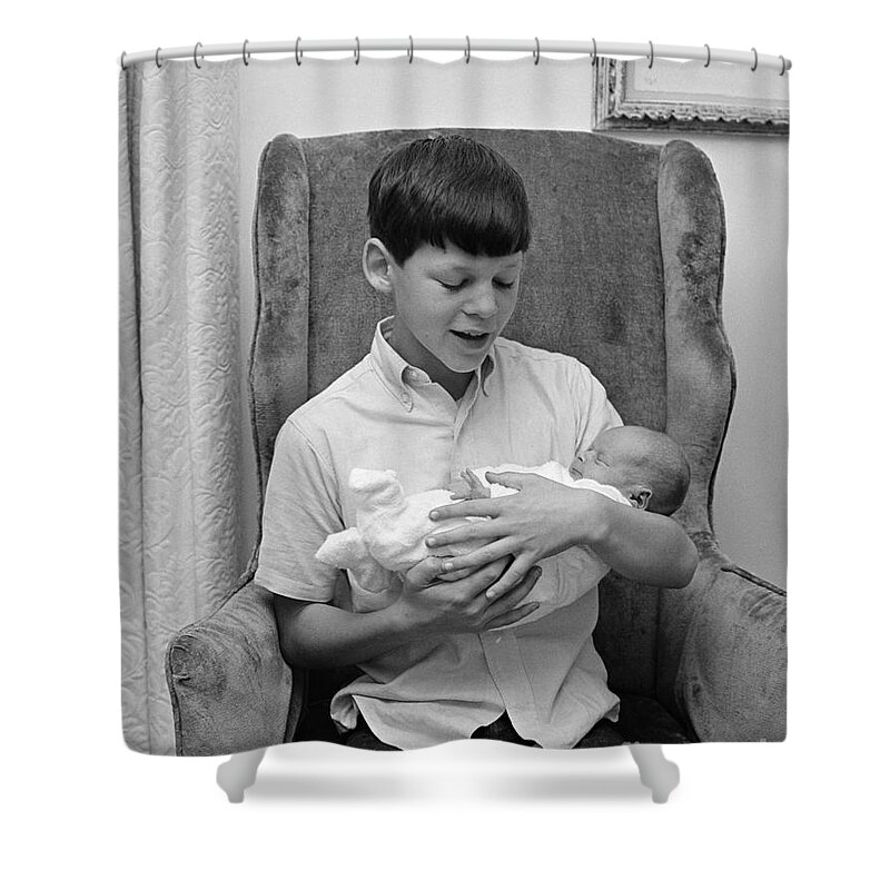 Pre Teen Boy Holding New Sister C 1960s Shower Curtain For Sale By H Armstrong Roberts Classicstock