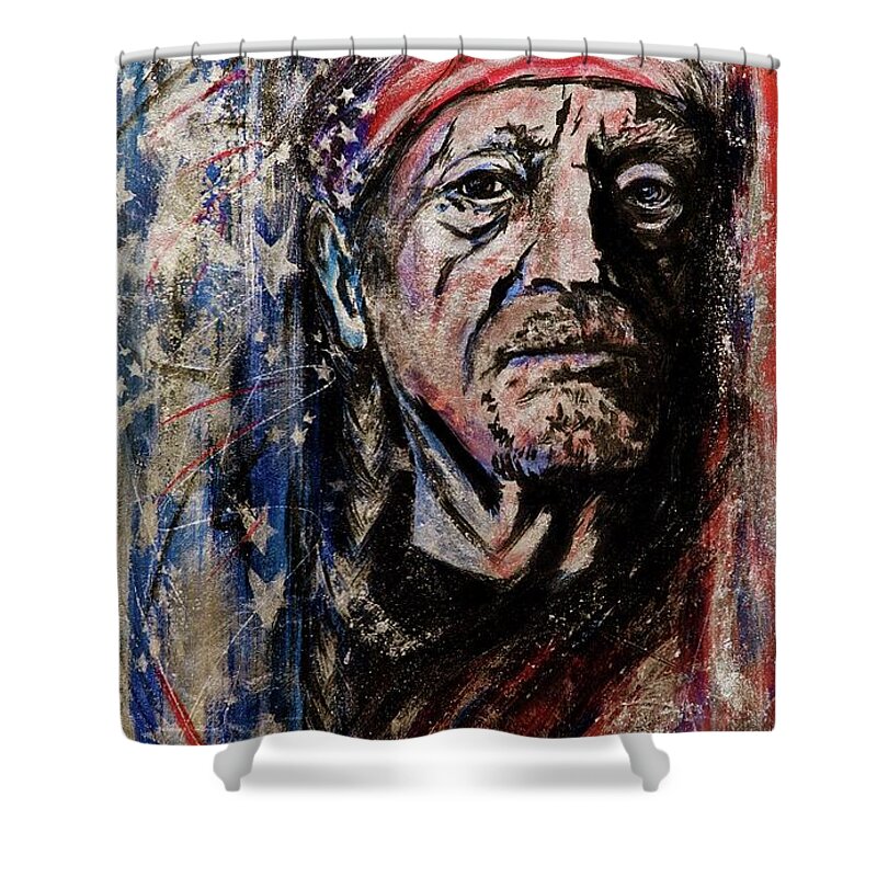 Precious Metals Shower Curtain featuring the painting Precious Metals, Willie by Debi Starr