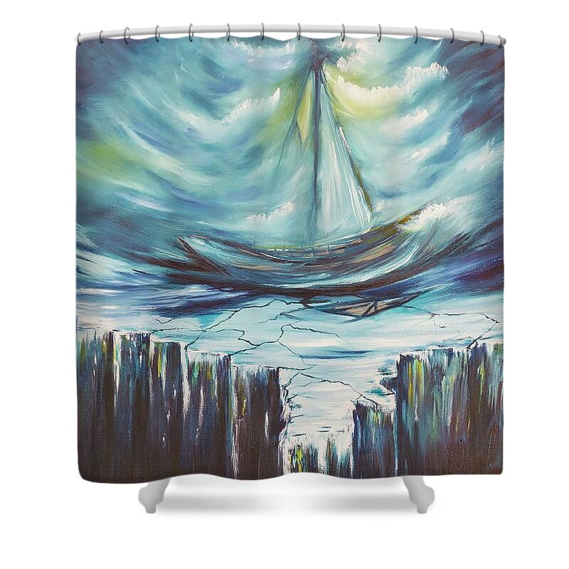Ship Shower Curtain featuring the painting Precipice of Eternity by Neslihan Ergul Colley