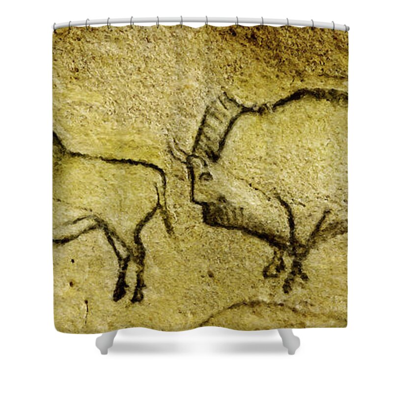 Bison Shower Curtain featuring the digital art Prehistoric Bison - La Covaciella by Weston Westmoreland