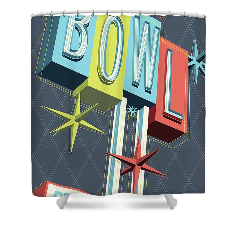 Pop Art Shower Curtain featuring the digital art Premiere Lanes Bowling Pop Art by Jim Zahniser