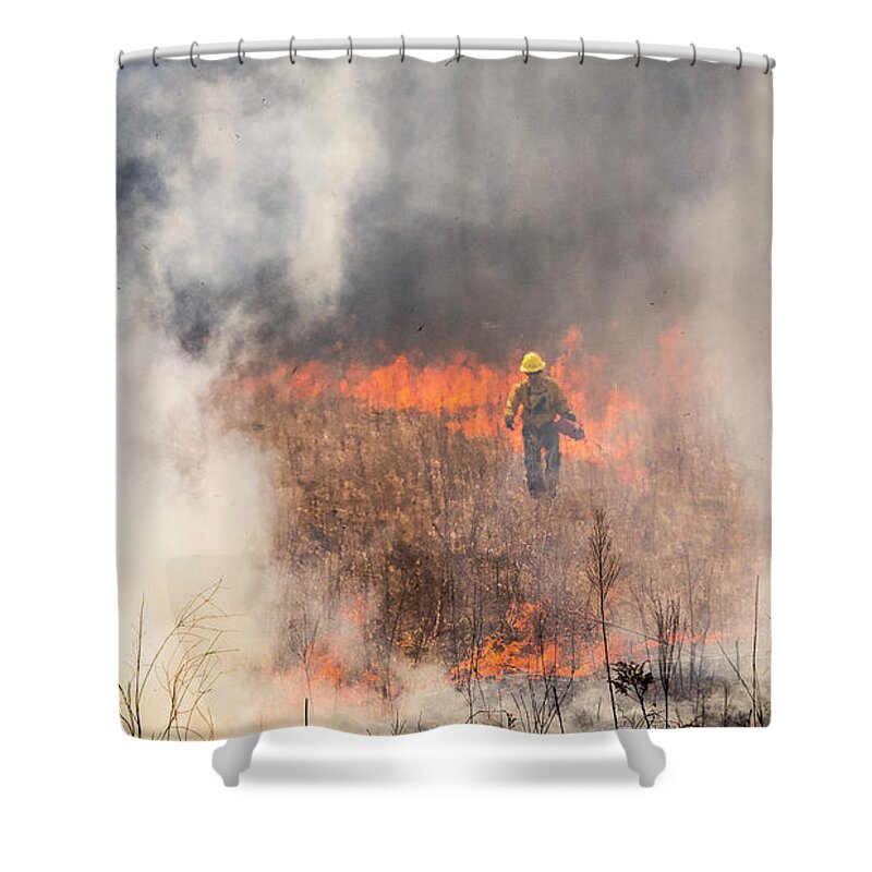 Fire Shower Curtain featuring the photograph Prescribed Burn 2 - UW Arboretum - Madison - Wisconsin by Steven Ralser