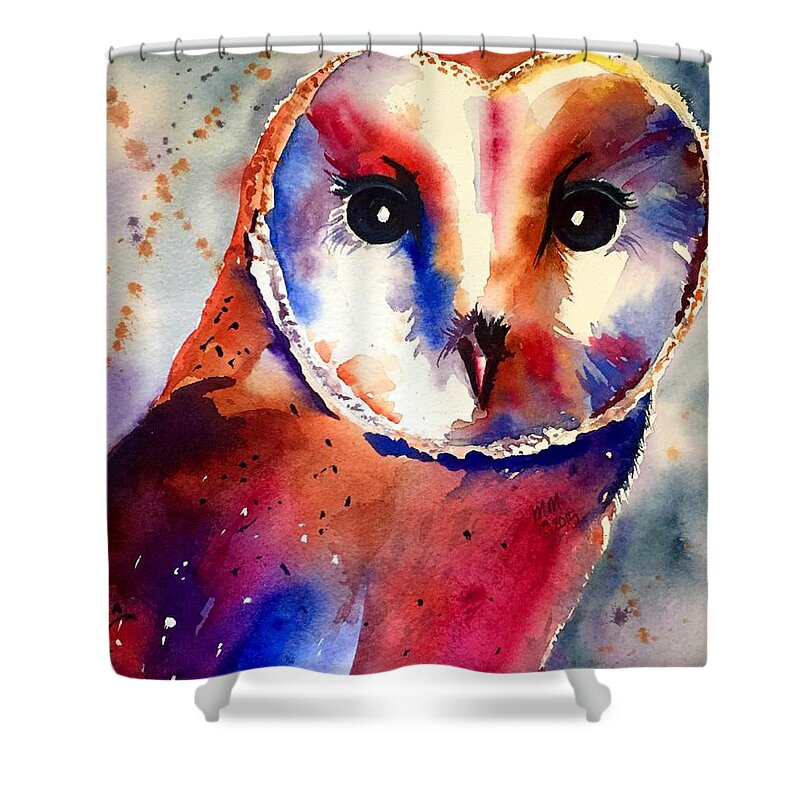 Owl Shower Curtain featuring the painting Present Moment by Michal Madison