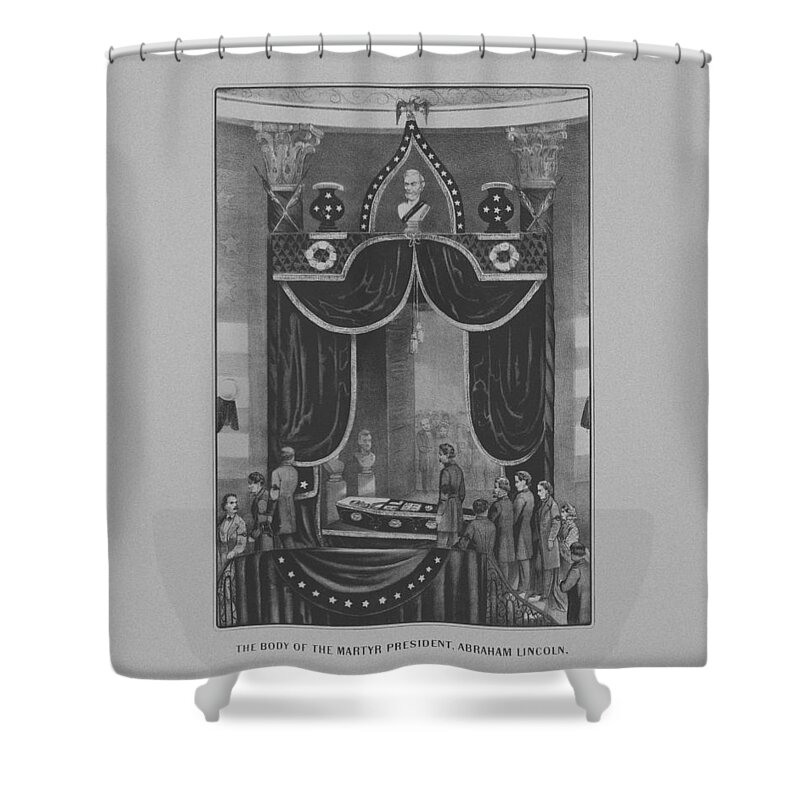 Abe Lincoln Shower Curtain featuring the drawing President Abraham Lincoln Lying In State by War Is Hell Store