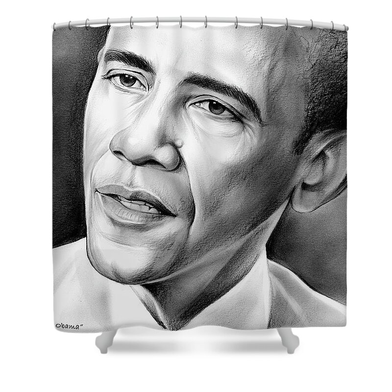 President Shower Curtain featuring the drawing President Barack Obama by Greg Joens
