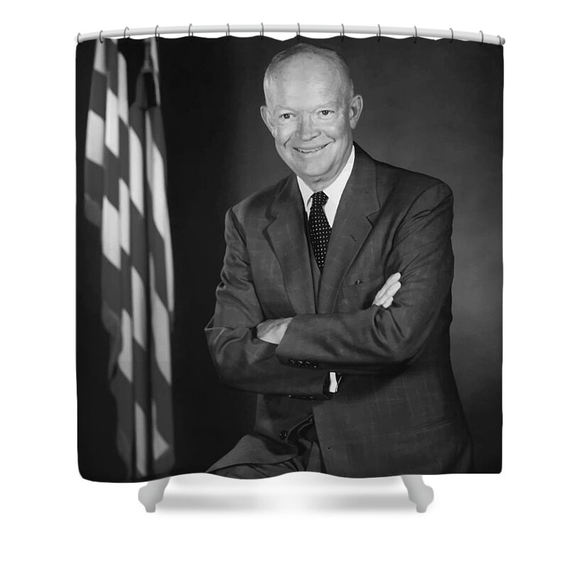Eisenhower Shower Curtain featuring the painting President Eisenhower and The U.S. Flag by War Is Hell Store