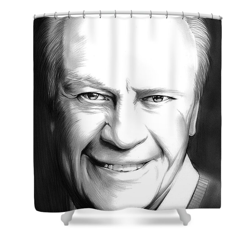 Gerald Ford Shower Curtain featuring the drawing President Ford by Greg Joens