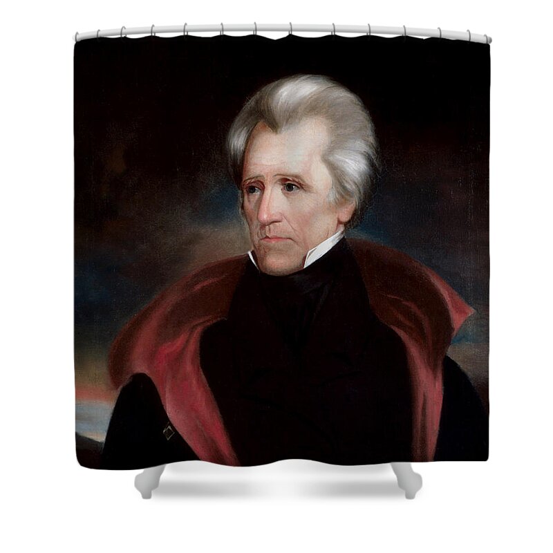 Andrew Jackson Shower Curtain featuring the painting President Jackson by War Is Hell Store
