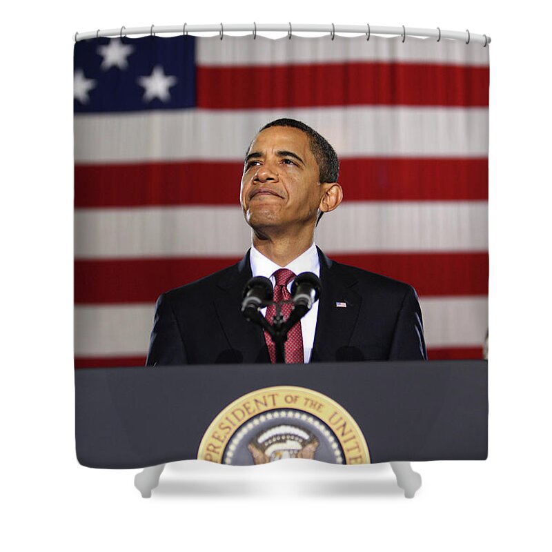 Obama Shower Curtain featuring the photograph President Obama by War Is Hell Store