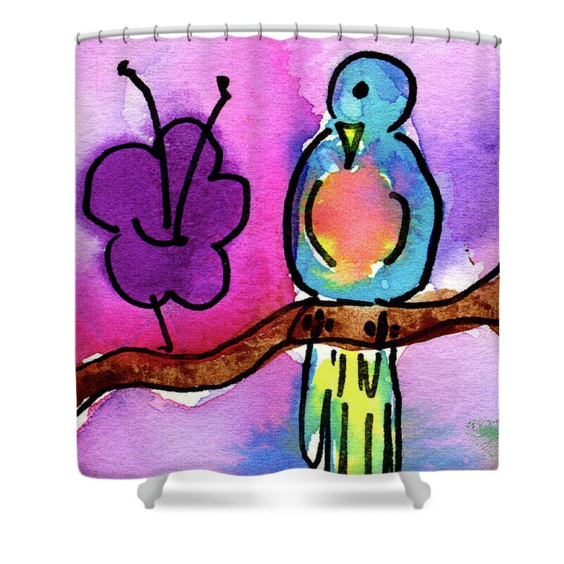 Art By Kids Shower Curtain featuring the painting Pretty Bird by Jessie Abrams Age Twelve