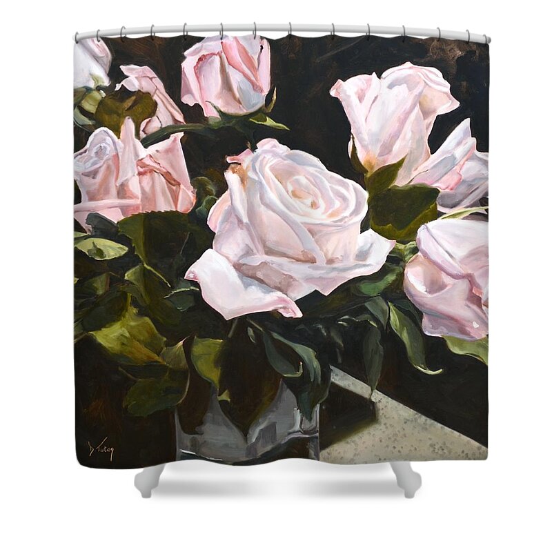 Rose Shower Curtain featuring the painting Pretty in Pink by Donna Tuten