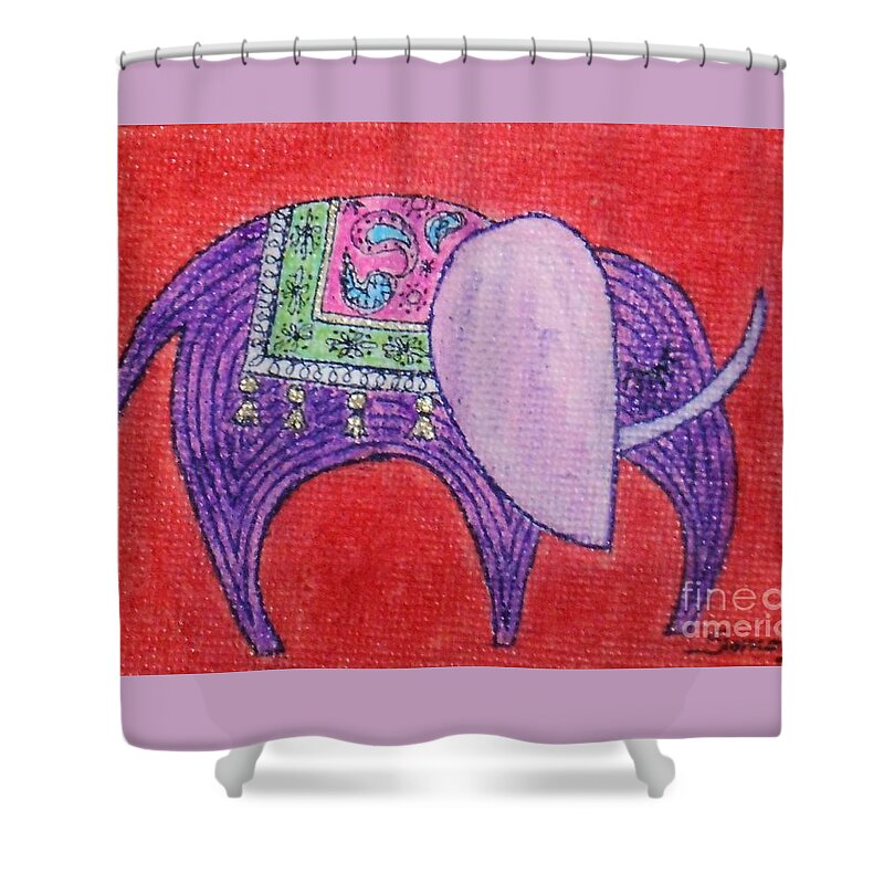 Elephant Shower Curtain featuring the drawing Pretty Pachyderm -- Whimsical Elephant by Jayne Somogy
